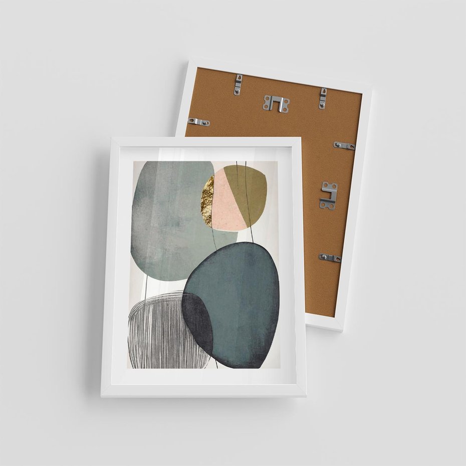 Plakat w ramie 30x40 - Przenikające Formy Duszy - abstrakcyjny obraz, geometryczne obłe formy - rama biała