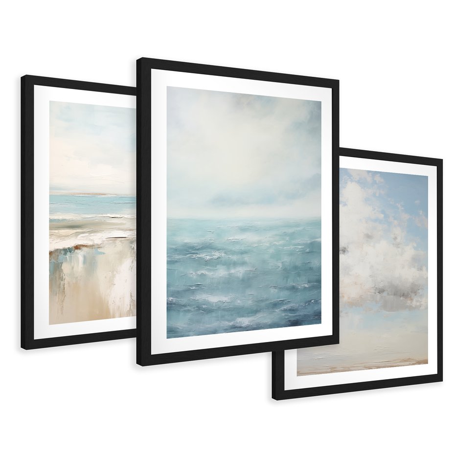 Zestaw obrazy w ramie 40x50 galeria - morze, niebo, akwarela, plaża - rama czarna