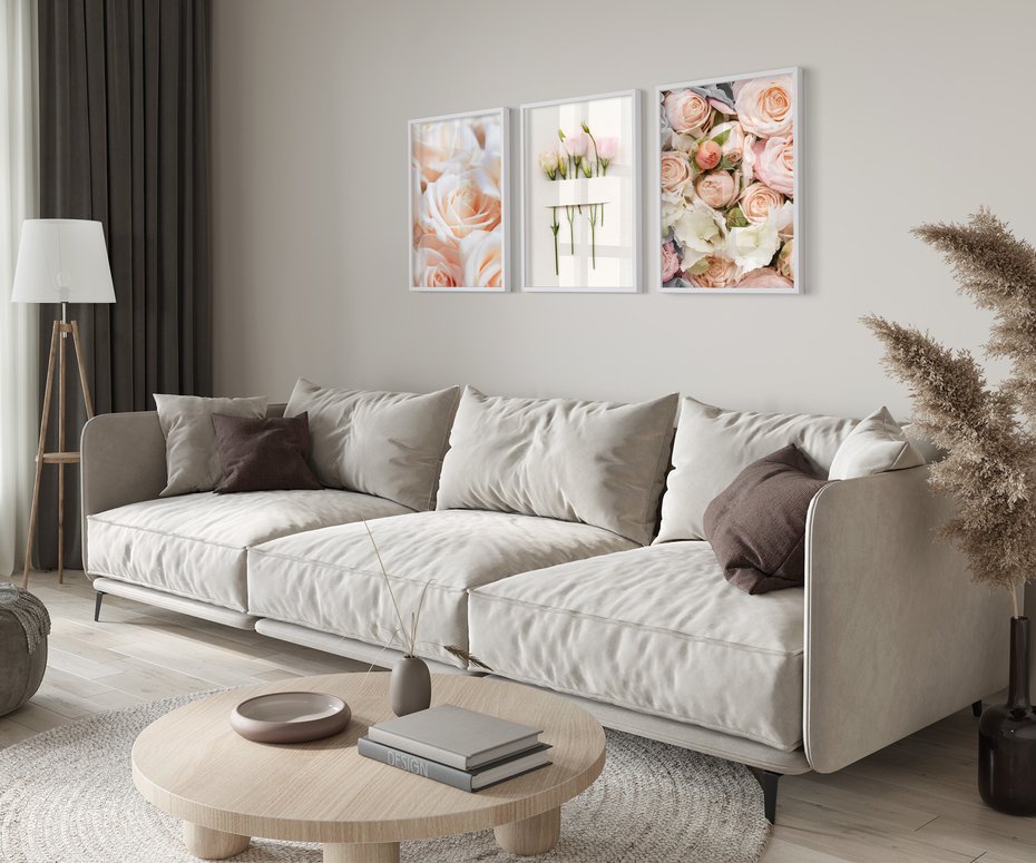 Zestaw obrazy w ramie 50x70 galeria - Róże, kwiaty, do, sypialni - rama biała