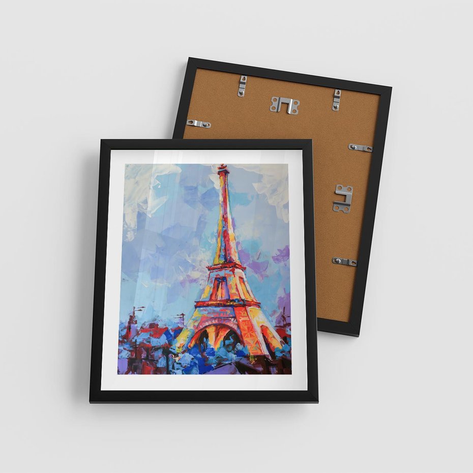 Plakat w ramie 40x50 - Paryska Wieża - olejny abstrakcyjny obraz, wieża eiffla - rama czarna