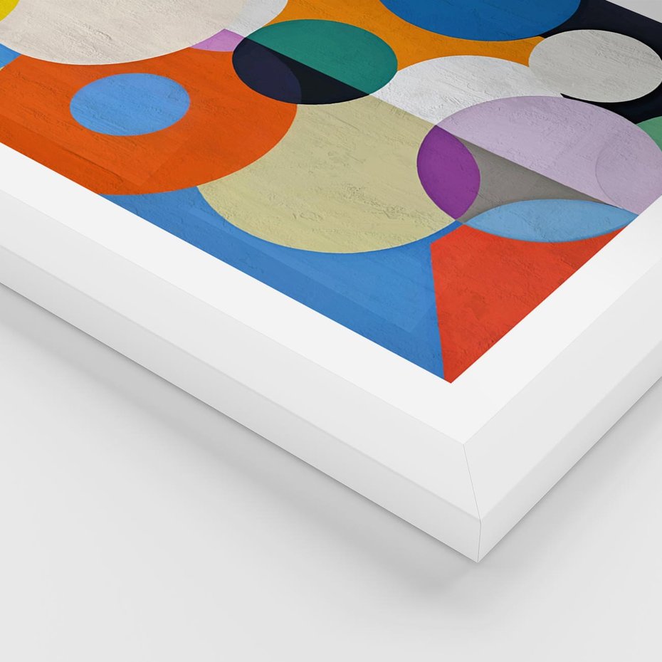 Plakat w ramie 40x50 - Tajemnicze Odbicia Czasu - abstrakcyjne geometryczne kształty, olejny obraz - rama biała