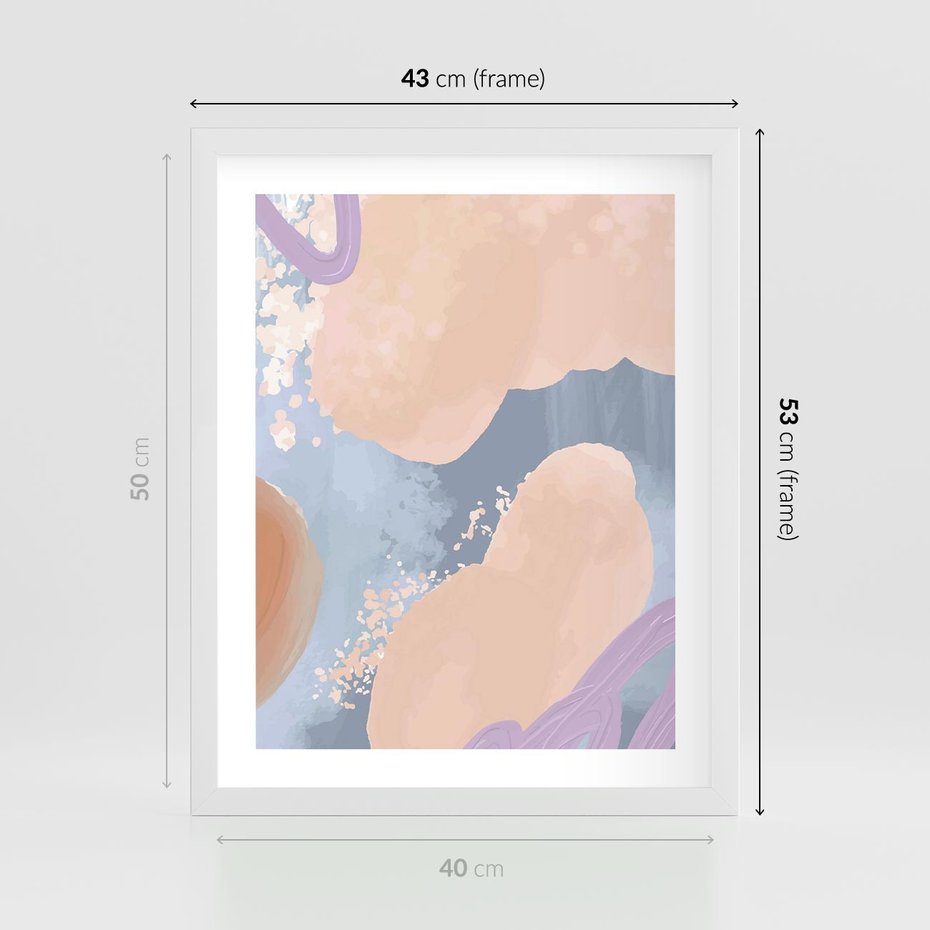 Plakat w ramie 40x50 - Przenikanie Niecodziennych Form - abstrakcyjne akwarelowe plamy, pastele - rama biała
