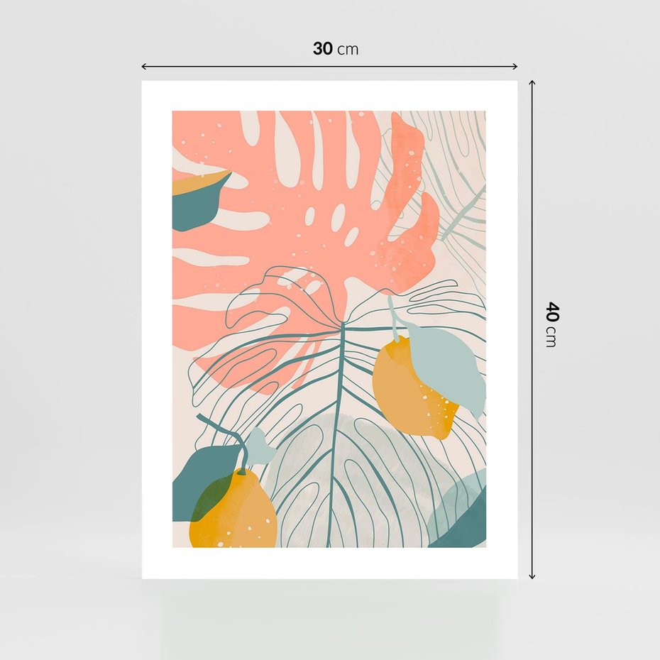 Plakat bez ramy 30x40 - Sztuka Natury: Liście Monstery w Pastelach - nowoczesna grafika, pastelowe liście monstery