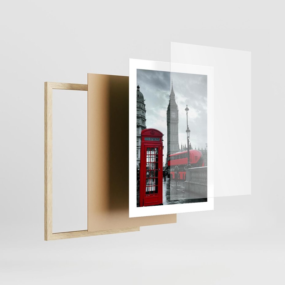 Plakat w ramie 30x40 - Uliczka z charakterystyczną budką w Londynie - Londyn, budka - rama drewno