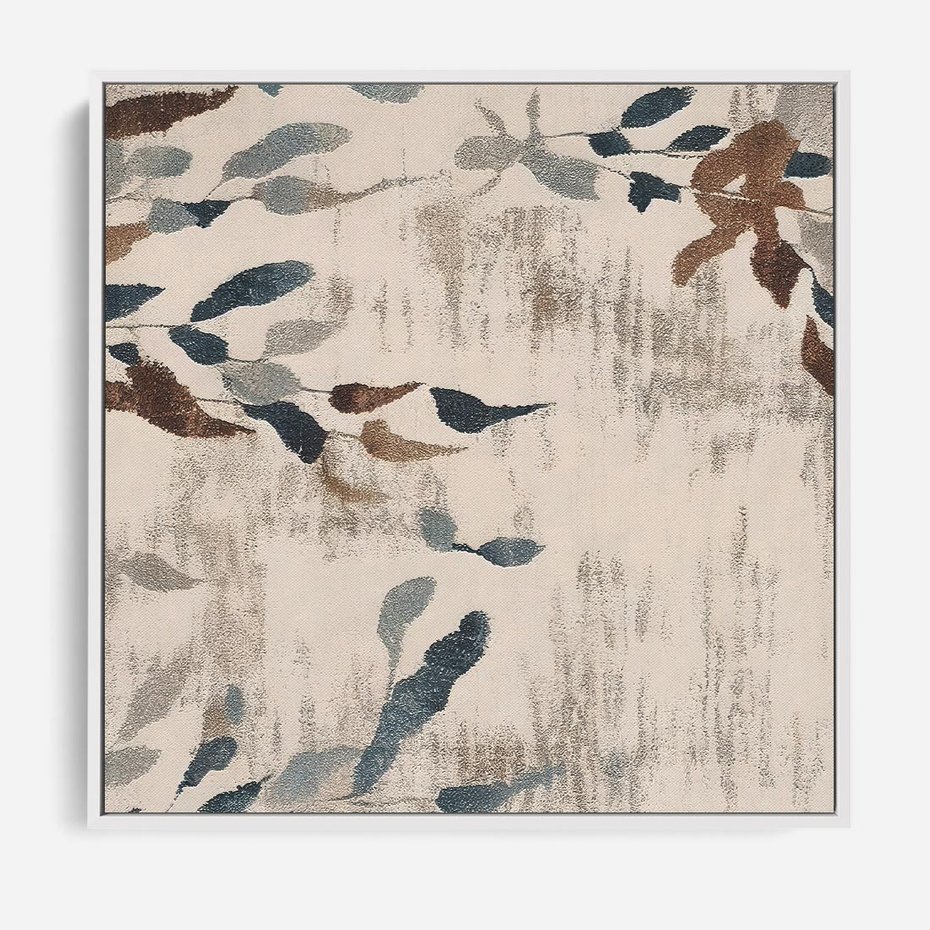 Obraz w ramie 50x50 - Refleksje liściowych barw - abstrakcyjne kształty, przypominają liście - rama biała