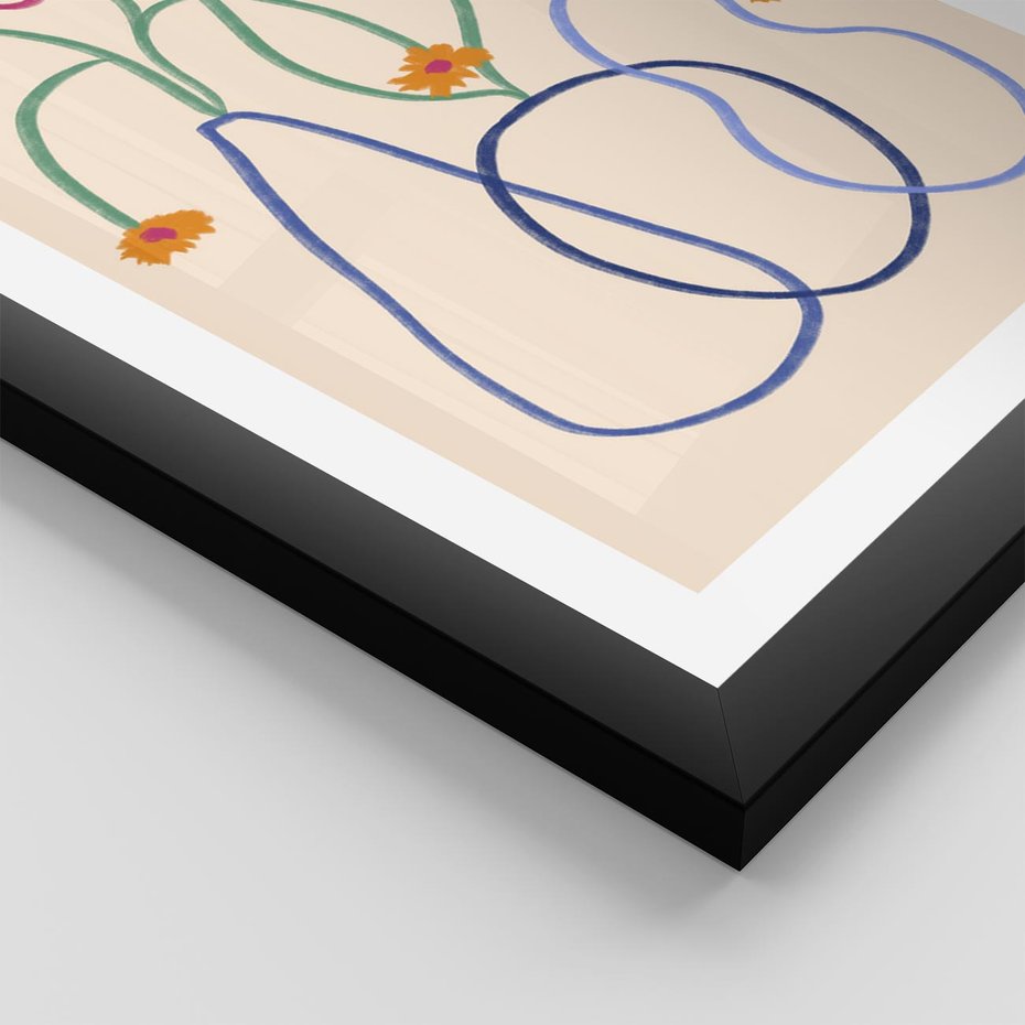 Plakat w ramie 50x70 - Migocące Pastelowe Impresje - minimalistyczny abstrakcyjny obraz, prymitywne kwiatki - rama czarna