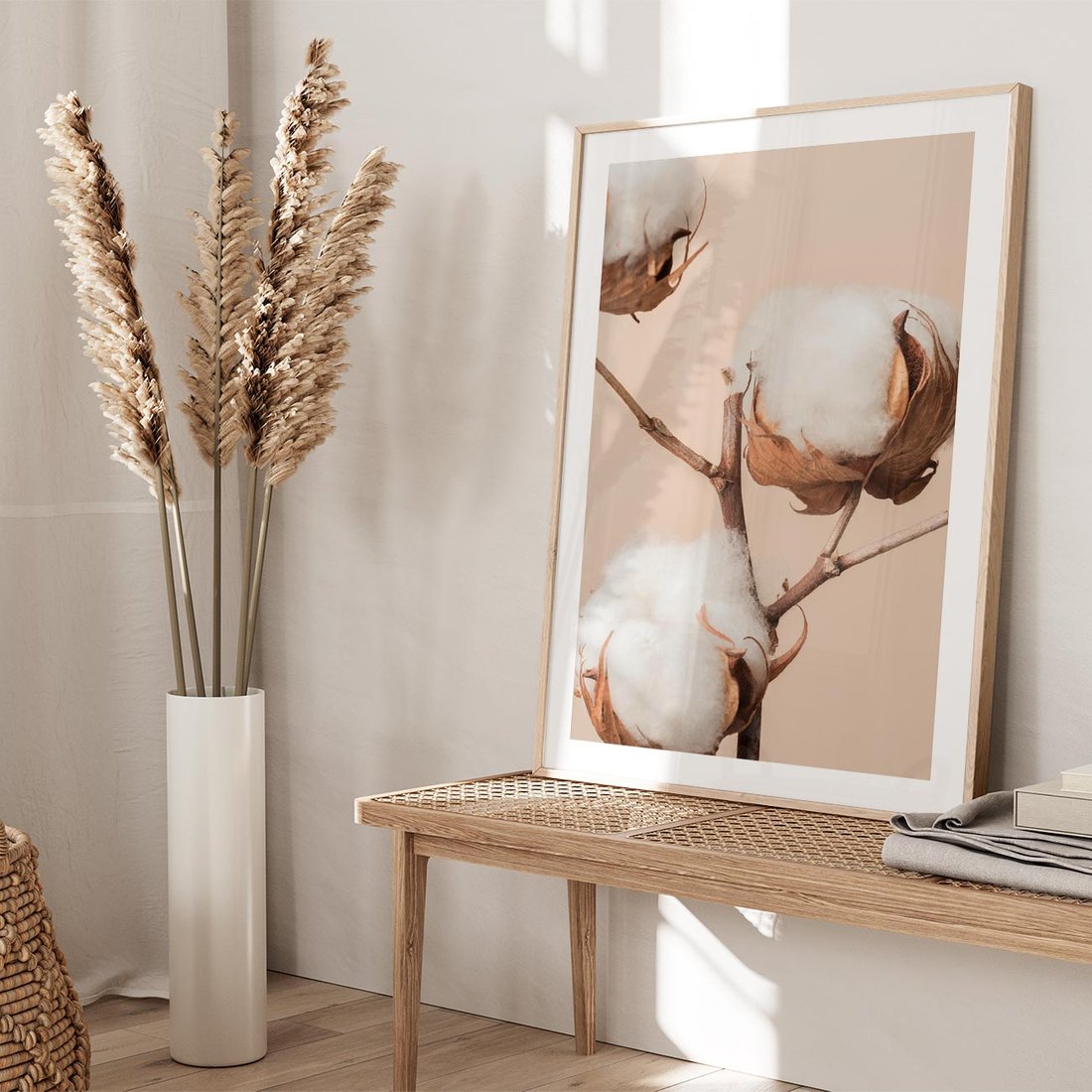 Plakat w ramie 30x40 - Bawełniana melancholia - bawełna, suche - rama drewno