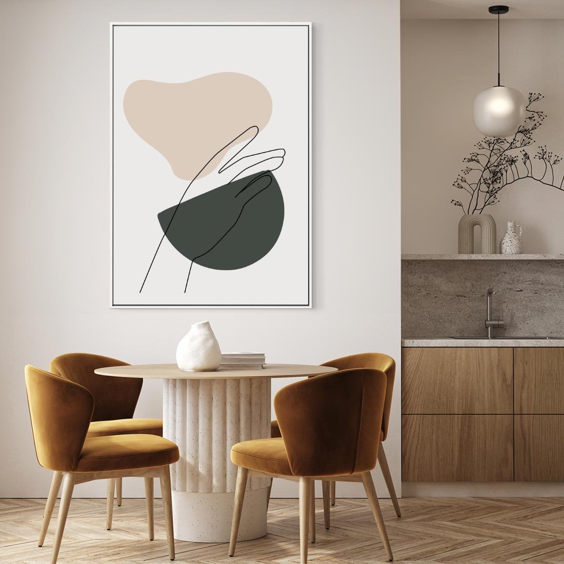 Obraz w ramie 70x100 - Rozkwitająca Opowieść - szkic jedną linią, one lone - rama biała