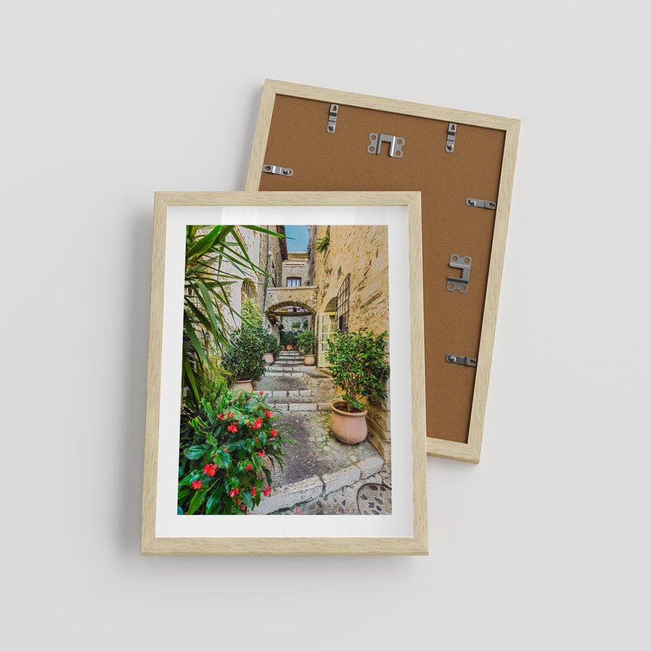 Plakat w ramie 30x40 - Perspektywa uliczki malownicza - uliczka, perspektywa - rama drewno