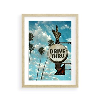 Plakat w ramie 30x40 - Znaki Palm: Relaksująca Oaza - znak, palmy - rama drewno