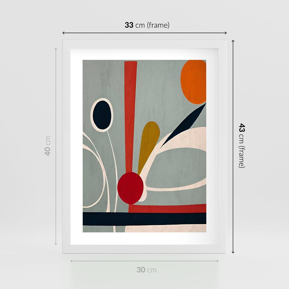 Plakat w ramie 30x40 - Harmonia Kolorowych Impulsów - abstrakcyjny obraz olejny, dziwne formy - rama biała