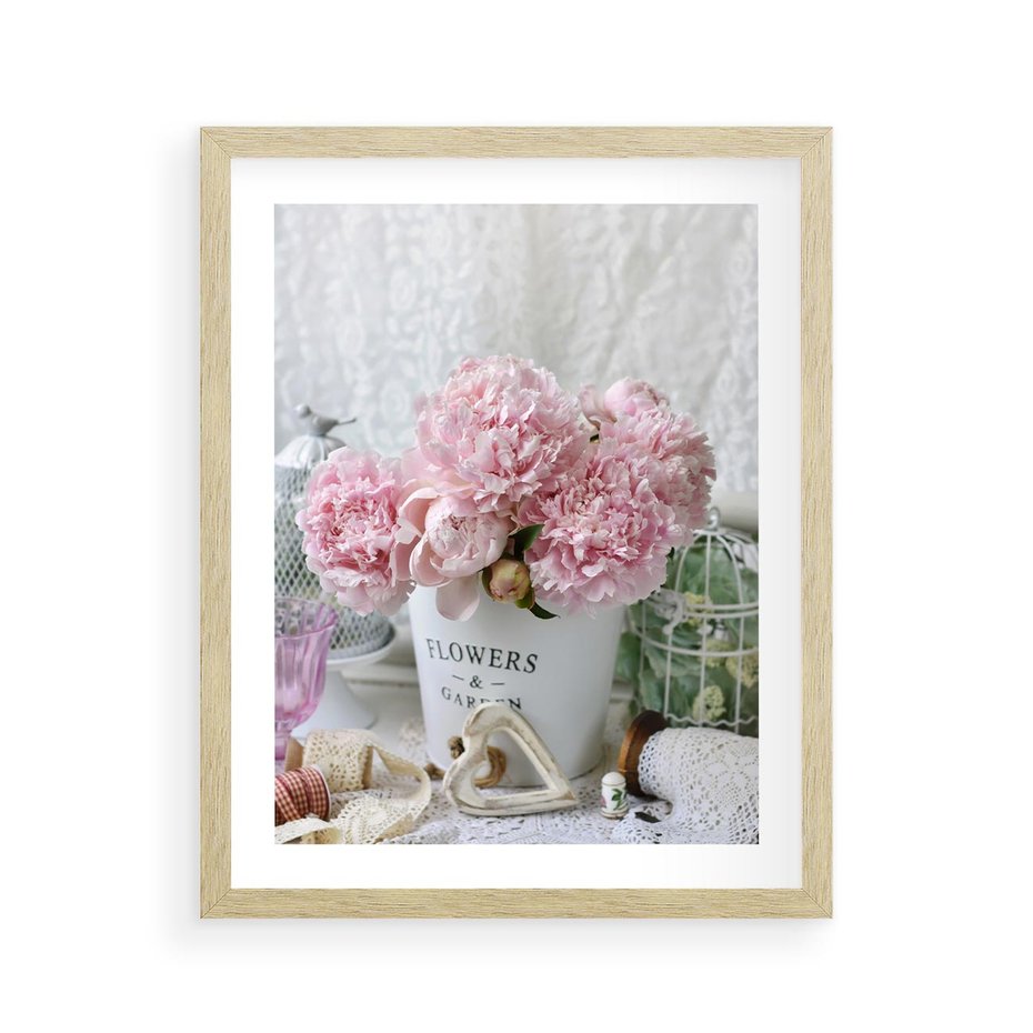 Plakat w ramie 40x50 - Miłość w powietrzu - kwiaty, romantyczne - rama drewno