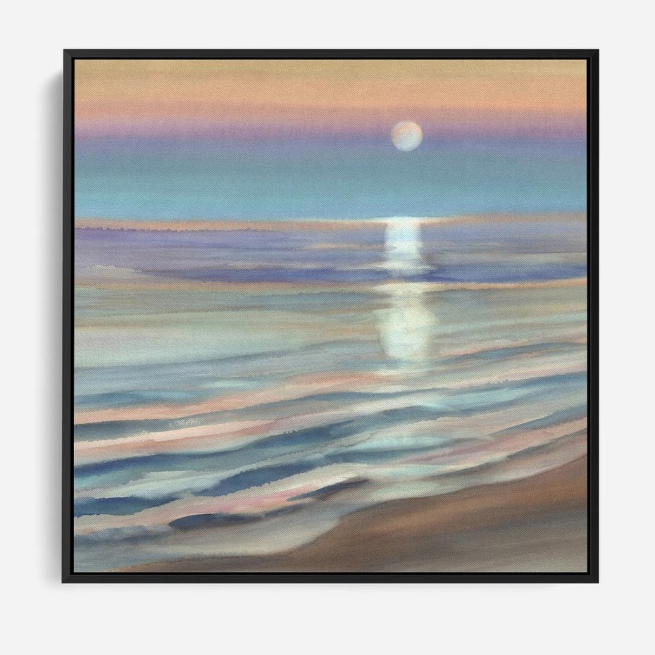 Obraz w ramie 50x50 - Witraże roziskrzonych myśli - akwarela, zamglony wschód słońca - rama czarna