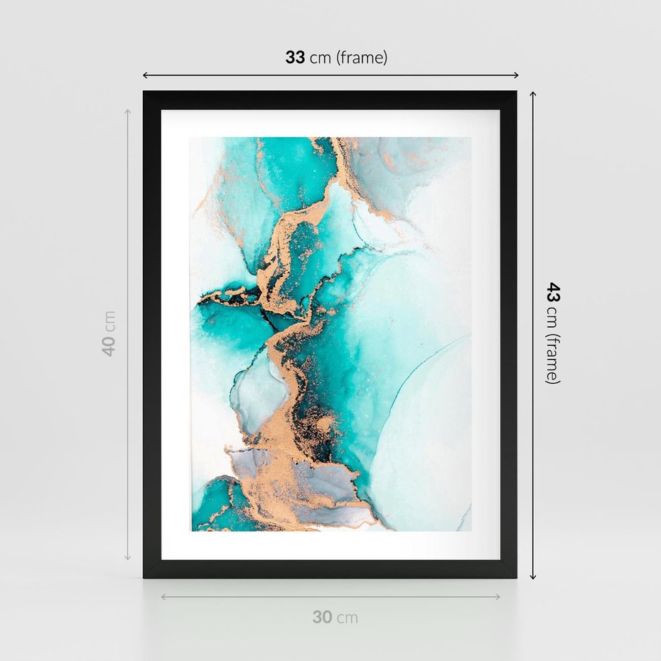 Plakat w ramie 30x40 - Elegancja i Subtelność - marmur, złoto - rama czarna