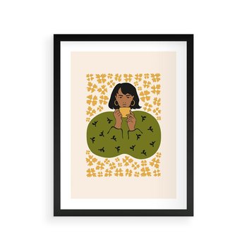 Plakat w ramie 30x40 - Wewnętrzne Fale - nowoczesny plakat, kobieta otoczona liśćmi - rama czarna