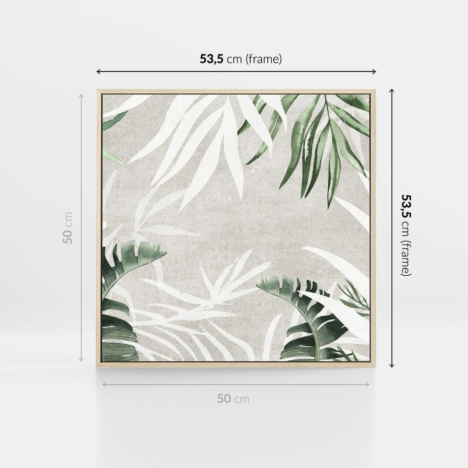 Obraz w ramie 50x50 - Zielony Raj - monstera, palmy - rama drewno