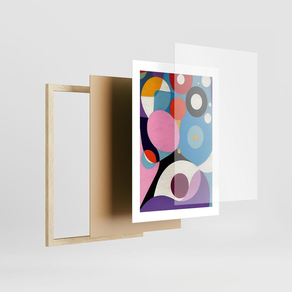 Plakat w ramie 30x40 - Kolorowe Ulotności - abstrakcyjny obraz olejny, żywe kolory - rama drewno