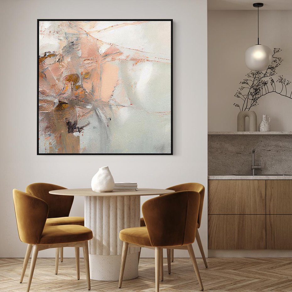 Obraz w ramie 50x50 - Taniec księżycowego pyłu - abstrakcja, tekstury farb - rama czarna