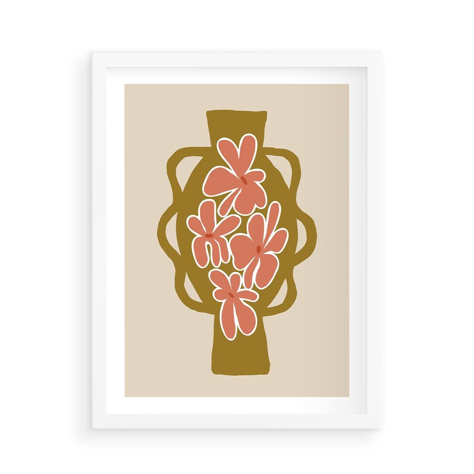 Plakat w ramie 50x70 - Rozbijające Formy - abstrakcyjny plakat, kwiaty na wazonie - rama biała