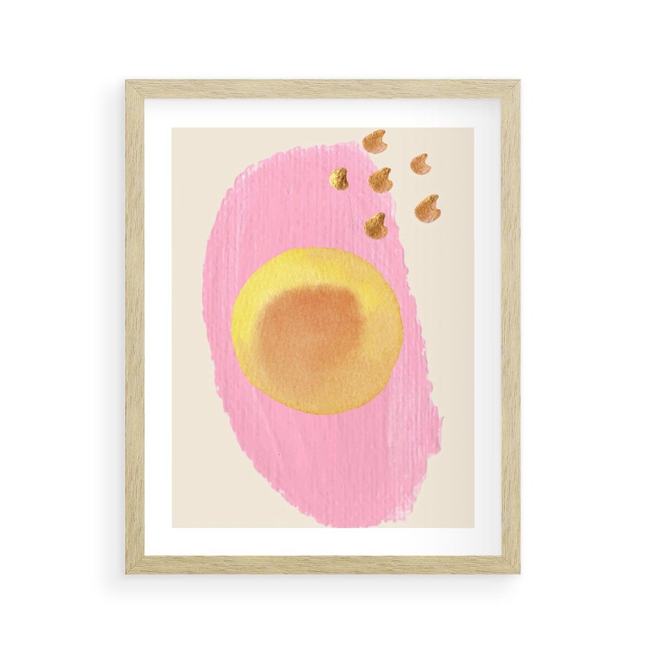 Plakat w ramie 40x50 - Migotliwe Dziwne Ścieżki - abstrakcyjna różowa plama, akwarela - rama drewno