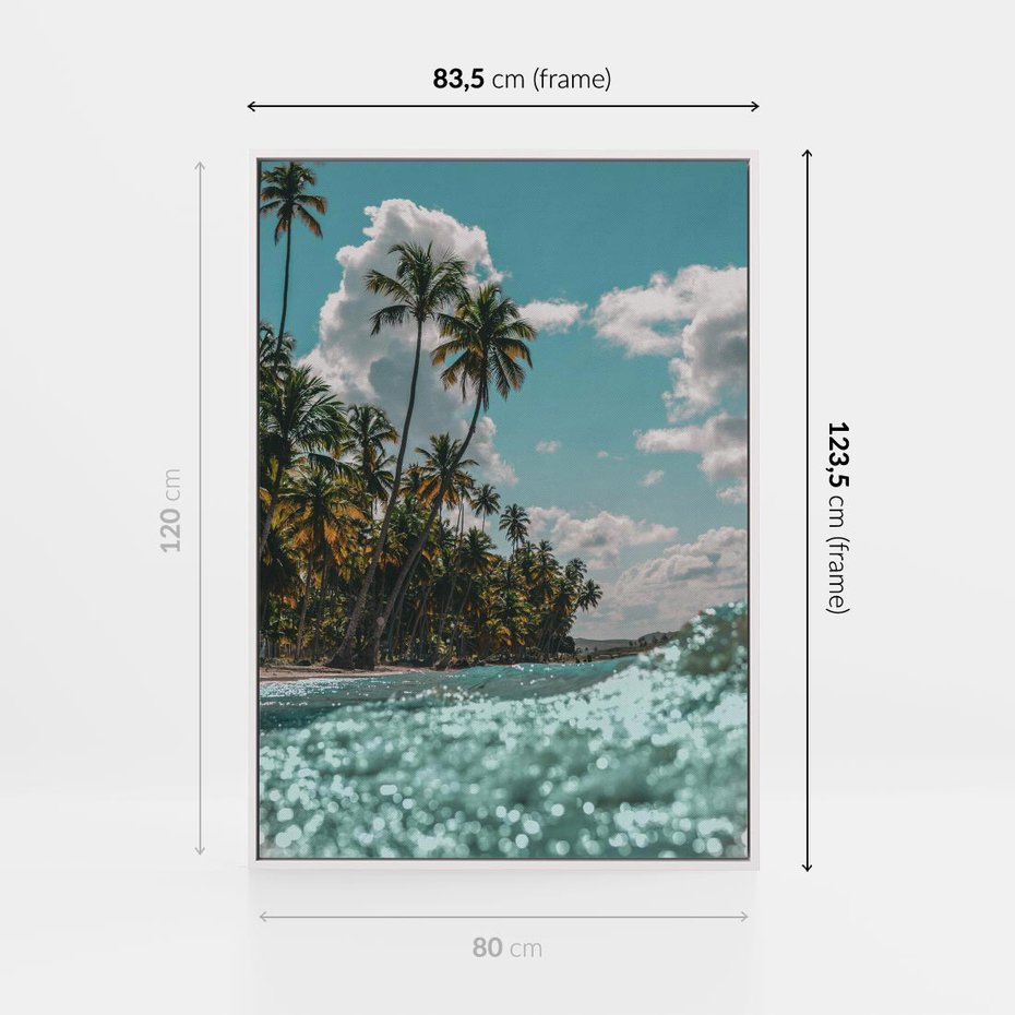 Obraz w ramie 80x120 - Rajskie Wakacje - plaża, palmy - rama biała