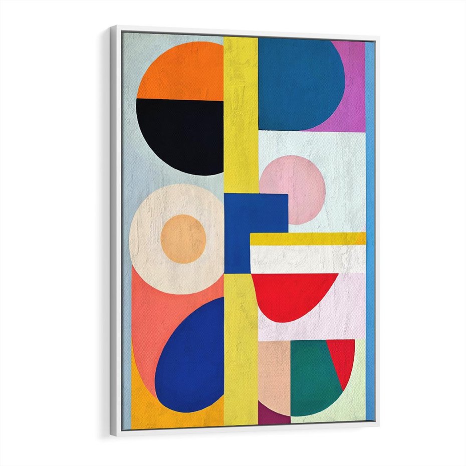 Obraz w ramie 80x120 - Harmonia Kolorowych Impulsów - abstrakcyjne geometryczne kształty, olejny obraz - rama biała