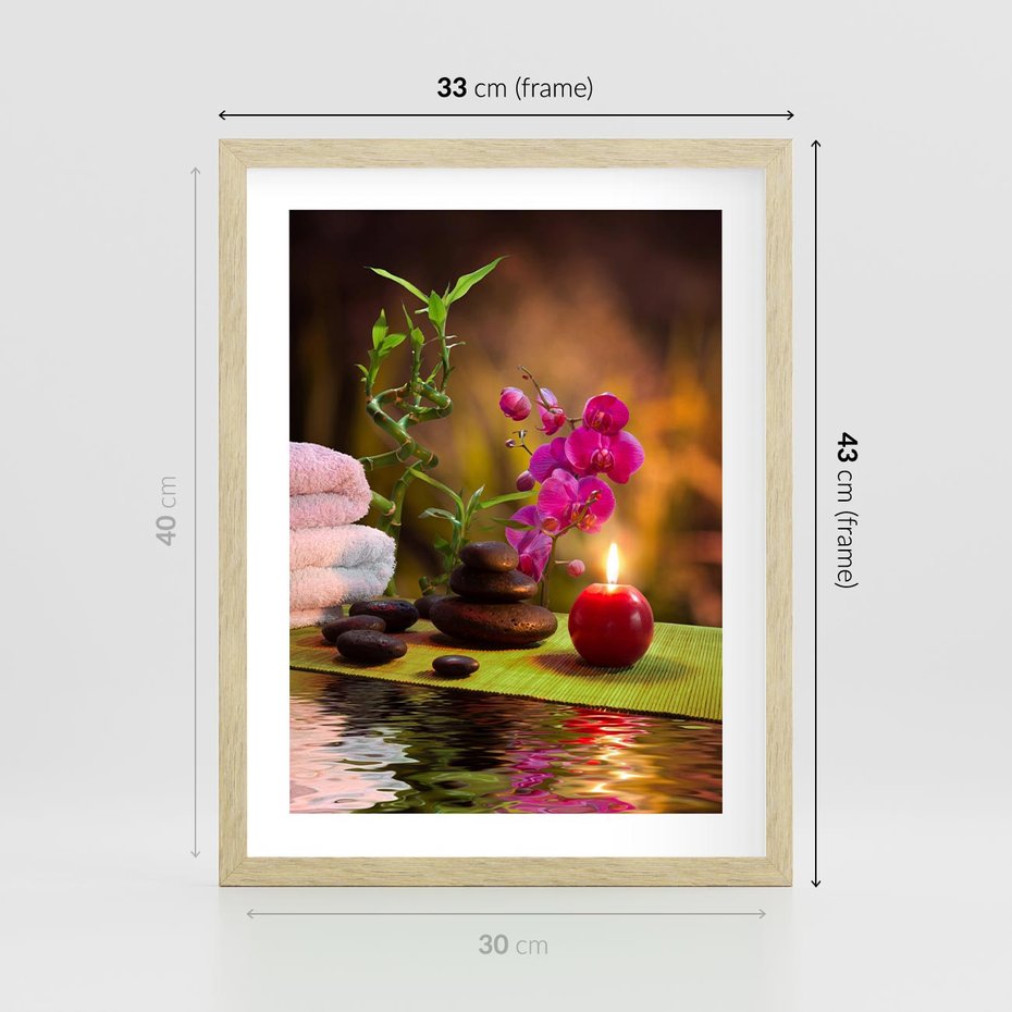 Plakat w ramie 30x40 - Światło Świecących Kwiatów w Spa - spa, świaca - rama drewno