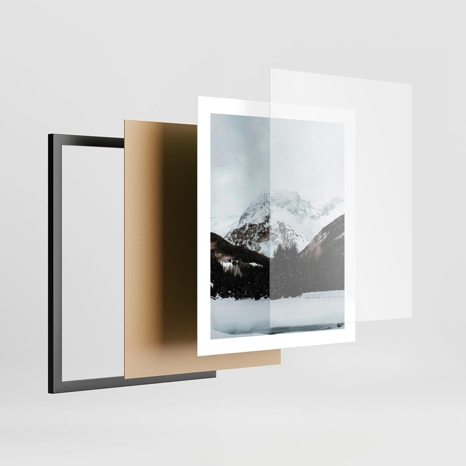 Plakat w ramie 40x50 - W Cieniu Śnieżnych Szczytów - górski krajobraz, zima - rama czarna