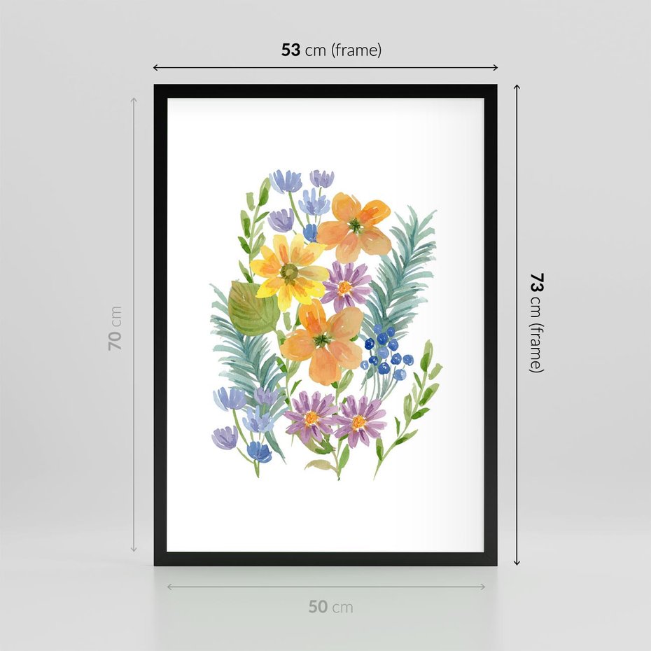Plakat w ramie 50x70 - Migocące Widoki Kwiatów - akwarelowe polne kwiaty, minimalistyczny plakat - rama czarna