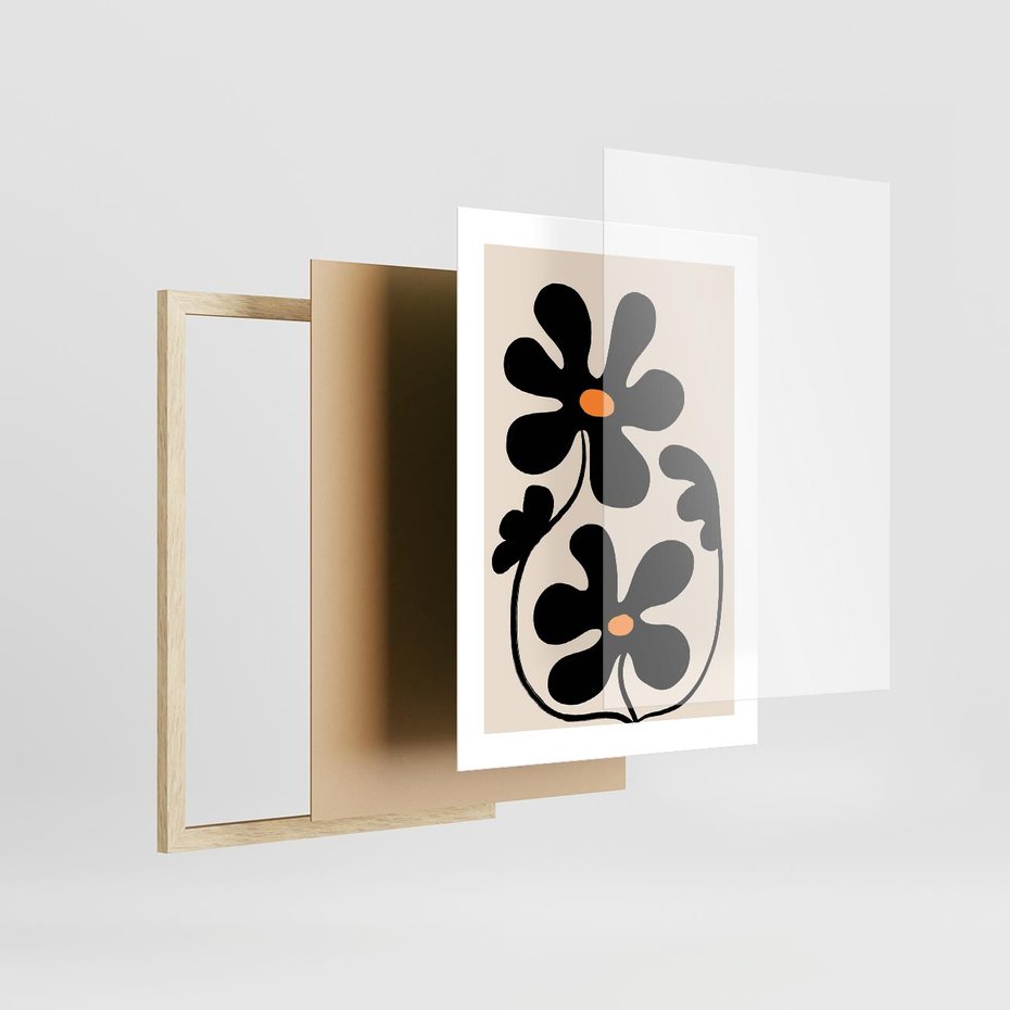 Plakat w ramie 30x40 - Wyjątkowość Boho - minimalistyczny abstrakcyjny obraz, prymitywne kwiaty - rama drewno