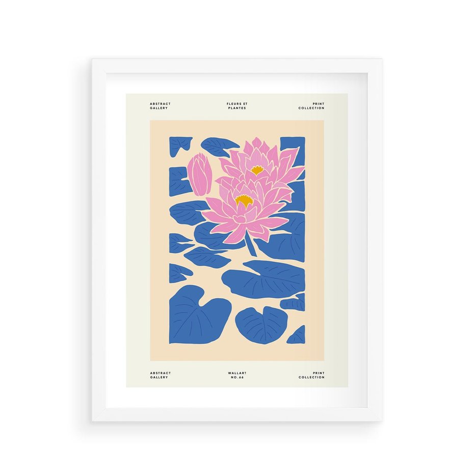 Plakat w ramie 40x50 - Rozświetlone Odbicia - lilie wodne, pastelowe kolory - rama biała