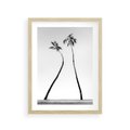 Plakat w ramie 30x40 - Samotne Palmy - czarno biała fotografia, dwie samotne palmy - rama drewno