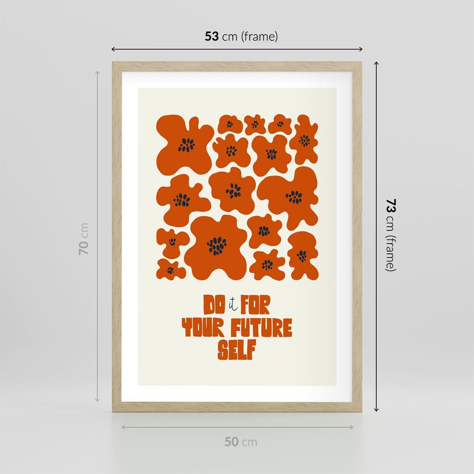 Plakat w ramie 50x70 - Taniec Kolorowych Promieni - self care, kompozycja kwiaty - rama drewno