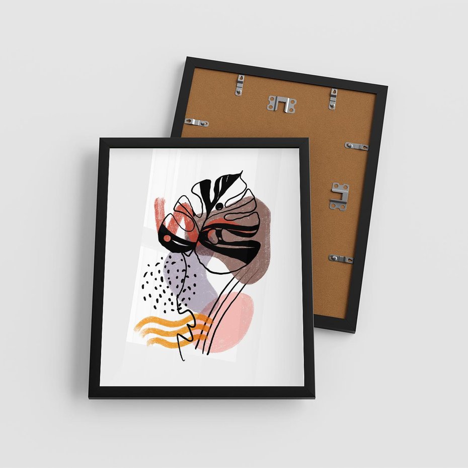 Plakat w ramie 40x50 - Wibracje Abstrakcyjnych Form - abstrakcyjna sztuka, liść monstery - rama czarna