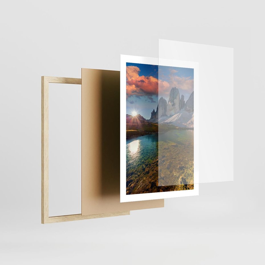 Plakat w ramie 50x70 - Jezioro wśród majestatycznych gór - jezioro, góry - rama drewno