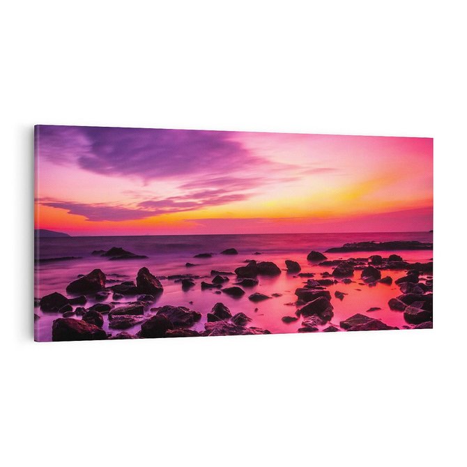 Obraz na płótnie 100x50 - Skały i plaża nad morzem - morze, plaża