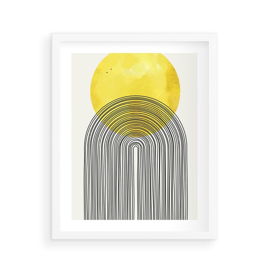 Plakat w ramie 40x50 - Słoneczne Odbicia - geometria, żółte koło - rama biała
