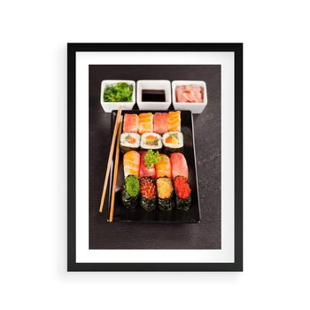 Plakat w ramie 40x50 - Kulinarne podróże do Japonii - sushi, japonia - rama czarna