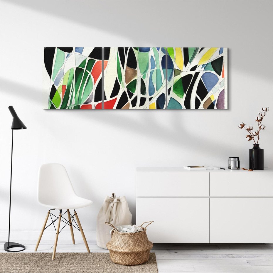 Obraz na płótnie 120x40 - Taniec Plam i Kształtów - abstrakcyjny akwarelowy obraz, plamy