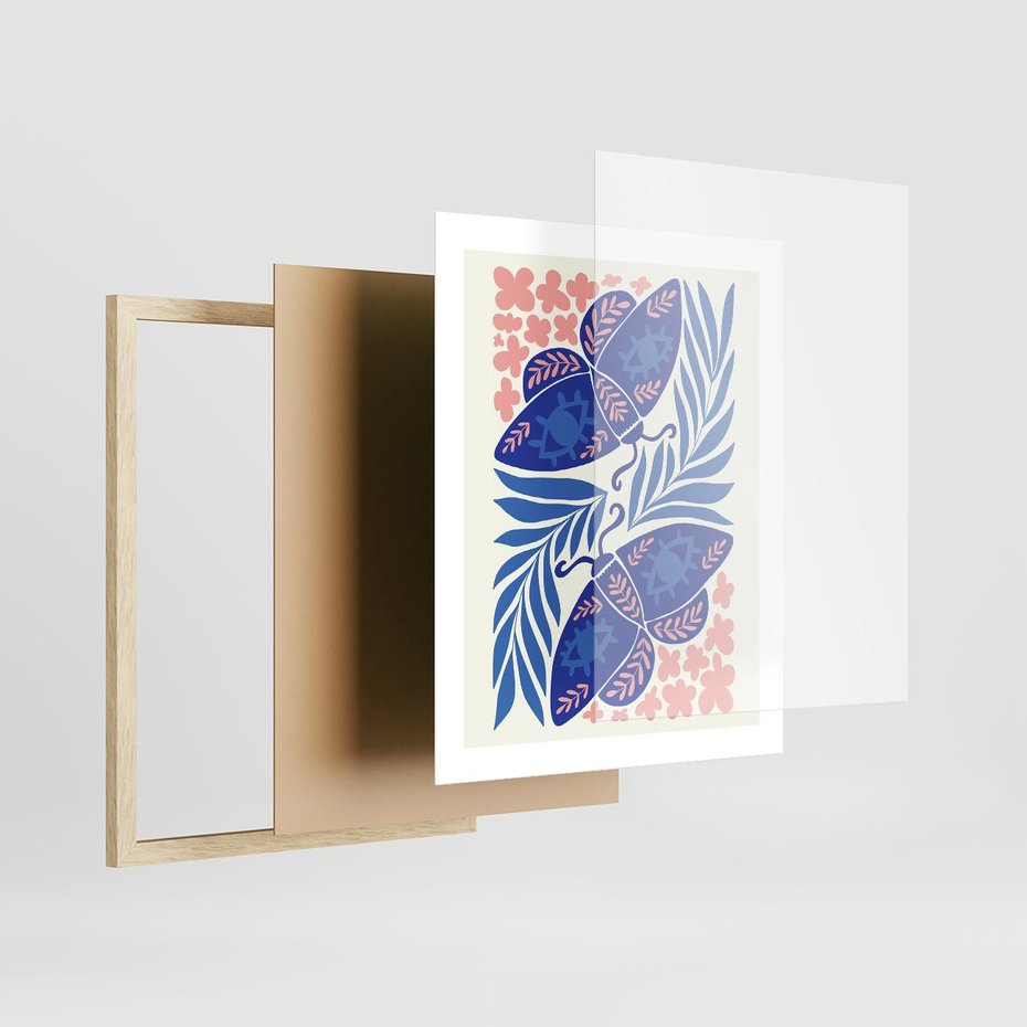 Plakat w ramie 40x50 - Migotliwa Rzeczywistość - ćmy, kwiaty - rama drewno