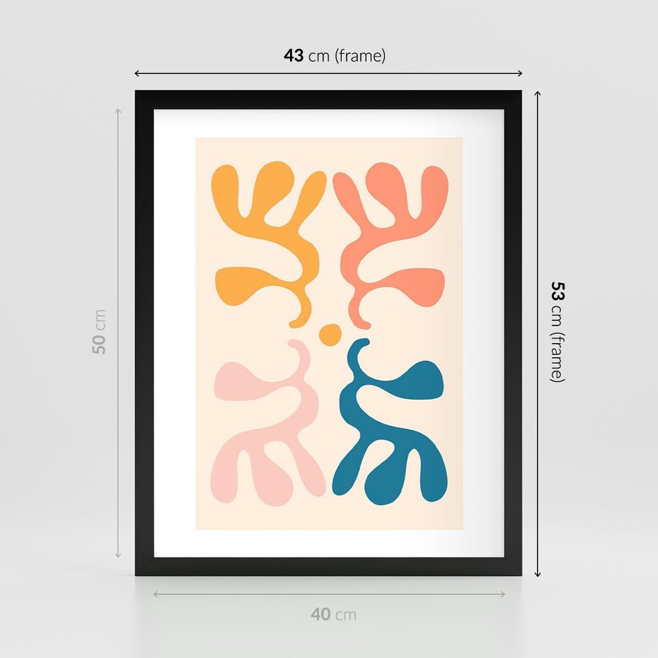 Plakat w ramie 40x50 - Migotliwe Akwarelowe Kontury - absrakcyjne dziwne formy, nowoczesny plakat - rama czarna