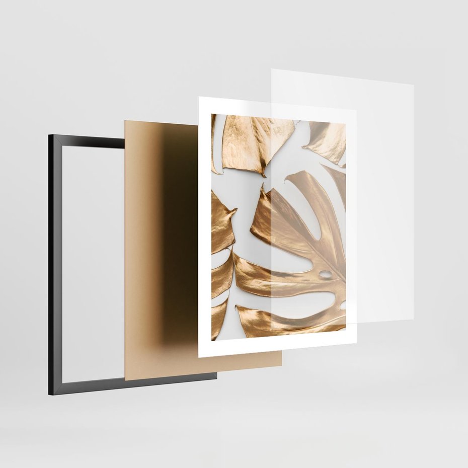 Plakat w ramie 40x50 - Siła Natury - złote, liście - rama czarna