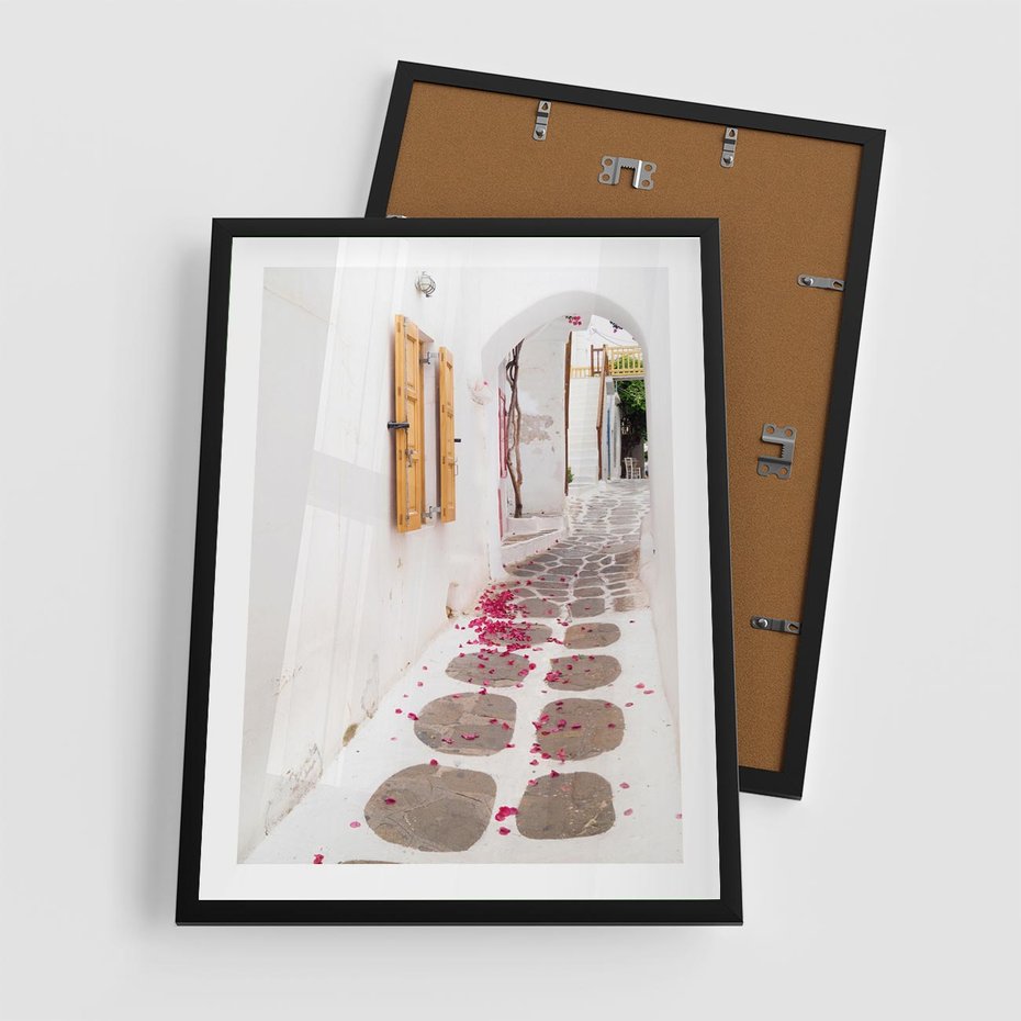 Plakat w ramie 50x70 - Urok Południowej Uliczki - uliczka, południe - rama czarna