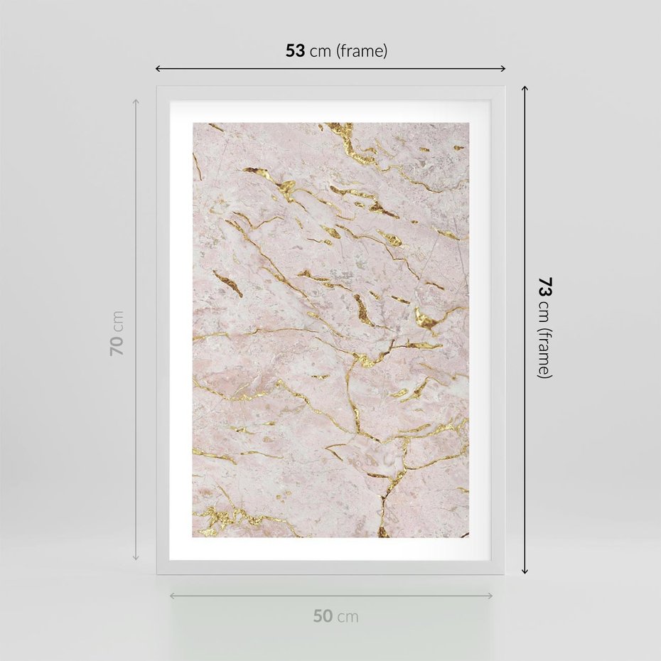 Plakat w ramie 50x70 - Beżowy Marmur i Złoto - marmur, beżowy marmur - rama biała