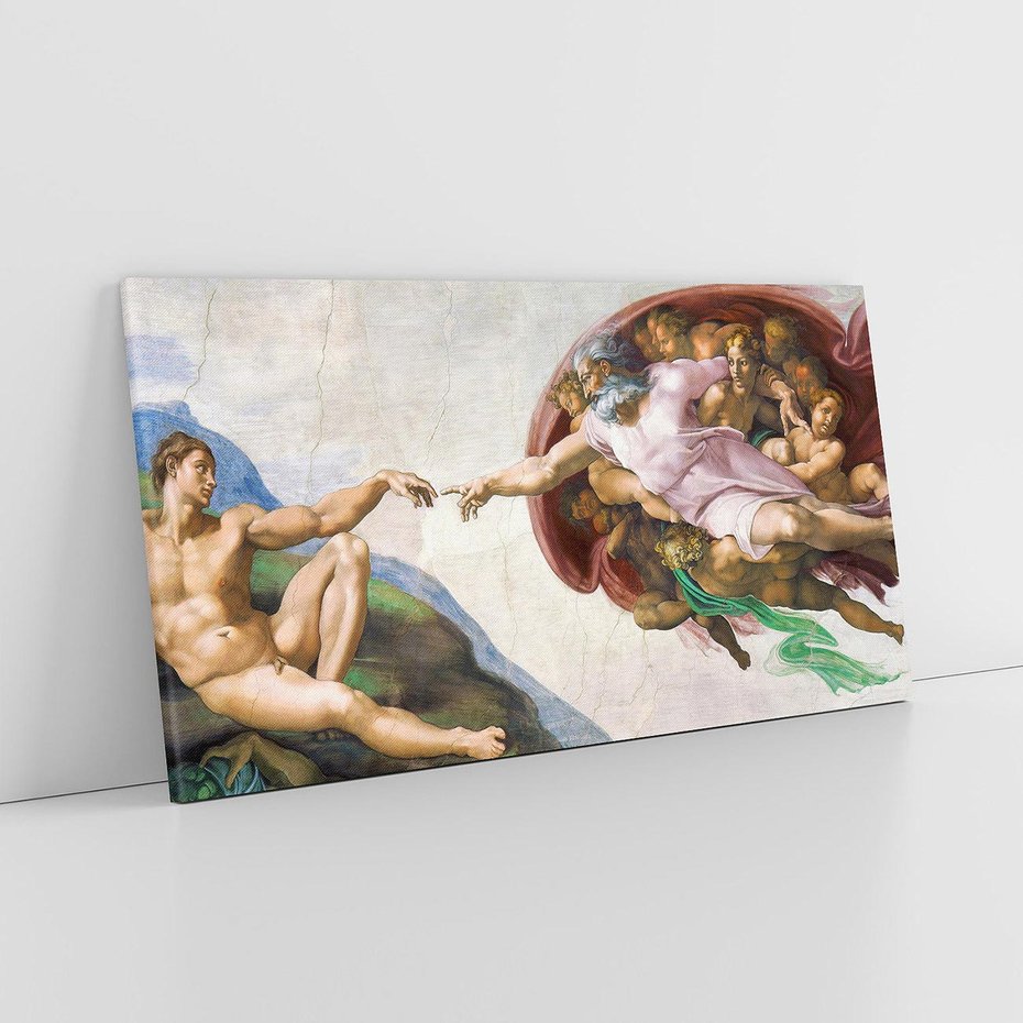 Obraz na płótnie 140x70 - "Stworzenie Adama" Michał Anioł - Reprodukcja - reprodukcja, obraz na płótnie