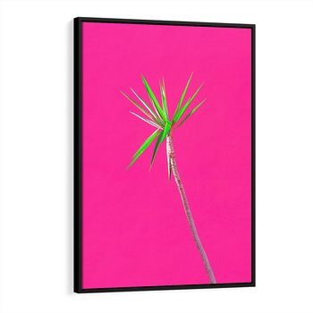 Obraz w ramie 70x100 - Retro Stylizacja - palma, liście - rama czarna