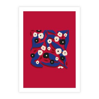 Plakat bez ramy 40x50 - Kolorowe Przenikanie - abstrakcyjna kwiatowa kompozycja, czerwone mocne tło