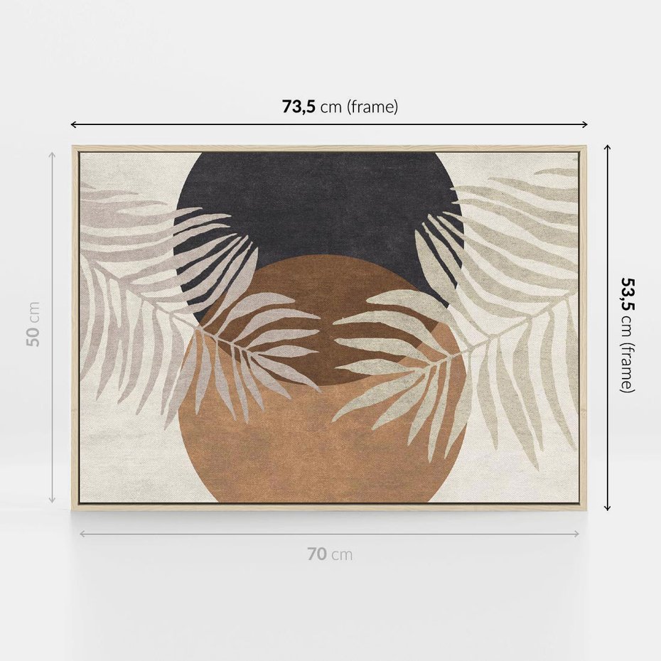 Obraz w ramie 70x50 - Kompozycje ukrytych myśli - symetria, dwa koła po środku - rama drewno