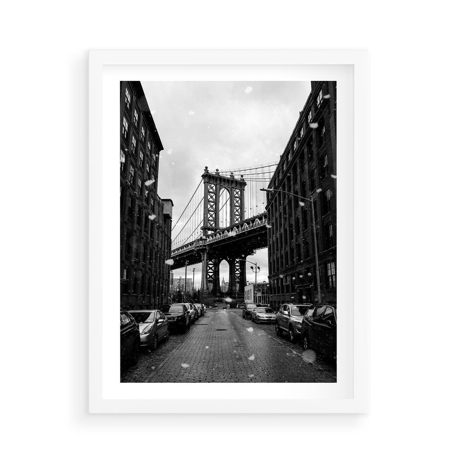Plakat w ramie 50x70 - Ikona Miasta - Nowy Jork, most - rama biała