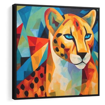 Obraz w ramie 50x50 - Dzikie Piękno - abstrakcyjny portret geparda, intensywne kolory - rama czarna